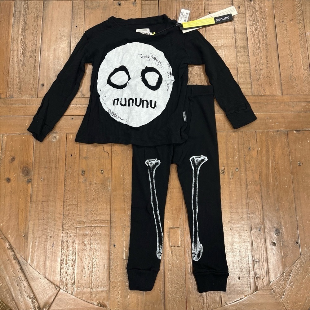 Nununu Smile Loungewear Set Kids 3-4 Years Ribbed Edgy Unisex New Black Skeleton - Picture 1 of 9